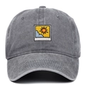 Gorra de béisbol de algodón gris lavado con parche bordado de sol y nubes minimalista - Gris