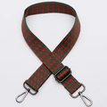 Adjustable wide replacement bag strap with red and green dogtooth pattern and metal hooks - No. 337 Gunmetal Hook