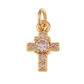Golden cross pendant with clear zircon inlay for DIY jewelry necklace and earring making - Cross