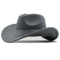 Classic grey wool felt jazz fedora with wide curved brim and matching ribbon band - M (56-58cm) / Light Gray