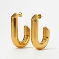 Minimalist gold-plated hollow triangle hoop earrings with mirror polished finish - Gold Thick U-Shape Style (KDE1896)