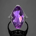 Exquisite marquise-cut purple gemstone ring with vintage silver engraved floral band - US 6 / Purple
