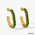 Gold U-shaped stainless steel earring set with square emerald green zircon stones - Gold / Green Zirconia