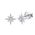Elegant 925 sterling silver octagonal star stud earrings with sparkling round zircon - Silver Octagram Style (APE27-P)