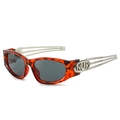Tortoiseshell retro square sunglasses with silver triple-bar metal temples and grey lenses - Leopard Frame Grey Lens