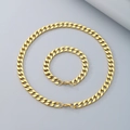 Conjunto de collar y pulsera de cadena cubana en acero de titanio dorado pulido - Pulsera Color Dorado de 9 mm de Ancho (21 cm)