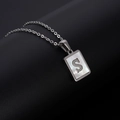 Square stainless steel shell pendant necklace featuring a silver-finish capital letter S - Silver Letter S