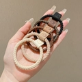 Five-pack of neutral braided elastic hair ties with cute smiley face leather tags - 1# Mixed Colors Smiley