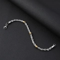 Detail of silver twisted rope chain bracelet with gold bead accents on leather - Bracelet 21CM / Silver-Gold Mix