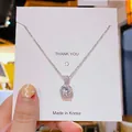 Collier élégant avec pendentif halo, grand zircon et sertissage pavé étincelant - Collier Zirconium Rond Argenté