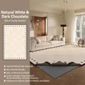 Washable chenille area rug with cream checkered pattern and anti-slip backing - Removable And Washable Chenille - White And Dark Chocolate