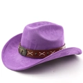 Chapeau de cowboy western violet en suédine avec ceinture en cuir et boucle tête de taureau - M (56-58cm) / Violet Taro