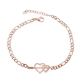 Detail of rose gold Figaro chain bracelet featuring a double heart with arrow design - Double Heart / Rose Gold