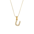 18K gold plated snake chain necklace with sparkling zircon letter U pendant - Letter U