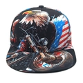 Casquette snapback à bord plat avec motifs d'aigle vintage et drapeau américain - M (56-58cm) / Style Imprimé Moto Vintage et Aigle sur Fond Noir (2#)