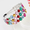 Baroque floral headband featuring colorful rhinestones and faux pearls on silver frame - Triple Layer Multi-color-Silver