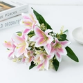 Lys artificiels dégradés rose et blanc avec feuilles et tiges vertes réalistes - Lotus