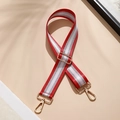 Adjustable wide woven shoulder strap in red and silver stripes with gold metal hooks - Bright Red and Silver (Gold Buckle)
