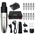 Complete tattoo kit set with rotary pen, power supply, foot pedal, and 10 cartridges - Rocket II Silver