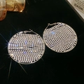 Sparkling silver-tone full-rhinestone circular drop earrings in a geometric design - 92# Silver Needle-Silver-Rhinestone Circle-Large Diameter Full Diamond
