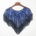 Châle en résille élégant avec sequins bleus floraux et franges noires sur un cintre - Bleu Noir