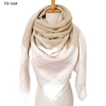 Classic beige and white checkered cashmere-feel oversized shawl scarf with soft fringes - Beige Pink