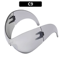 Y2K futuristic oversized shield sunglasses with C9 model dark grey transparent lenses - Silver Mirrored