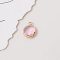 10mm round pink crystal birthstone pendant with gold plated rim for DIY jewelry making - Light Pink
