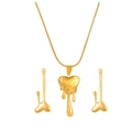 Golden titanium steel jewelry set featuring a melted heart pendant necklace and earrings - Gold Color Stainless Steel Lava Heart Jewelry Set