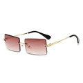 Lunettes de soleil rectangulaires sans monture avec verres dégradés marron et branches dorées - Gris Violet