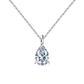 Pear-shaped clear zircon drop necklace in silver finish with three-prong setting - Lzn04-p