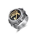 Vintage-Ring aus Edelstahl mit Auge des Horus Pharao in Silber, Gold und Schwarz - Größe 7 / Zweifarbig (Gold & Silber)