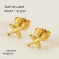 Miniature 18K gold plated stainless steel airplane stud earrings in a glossy finish - Airplane Shape (ZXG620)