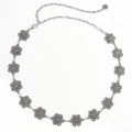 Silver flower link metal waist chain belt for dresses with adjustable lobster clasp closure - Flower Design / Antique Silver