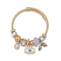 Bracelet jonc œil maléfique doré avec perles en cristal et câble en acier torsadé chic - Blanc