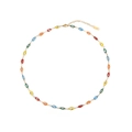 Golden necklace featuring vibrant multicolored enamel eye pendants in a circular layout - Colorful Eye Pendants Style (N2452-GO)