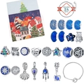 Blue Christmas advent calendar gift set with 24 DIY beaded charms and starry sky bracelet - Blue Horizontal Box SDT057-1