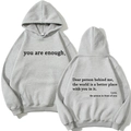 Sweat à capuche gris avec imprimé you are enough et poche kangourou pour hommes et femmes - Gris clair