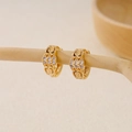 Fashionable gold-plated huggie hoop earrings with hollow heart and zircon stones - EH411030