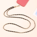 Crossbody phone strap with gold metal chain and black leather weaving for mobile protection - 7mm Leather-wrapped Chain Black / 54g
