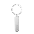 Polished stainless steel rectangular keychain pendant with hollow slot and ring - Letter I