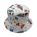 Sombrero de pescador blanco con estampados de cohetes y planetas para sol al aire libre - Estampado de espacio blanco