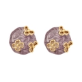 Retro purple enamel round earrings with gold flower details and hollowed pattern - 4# Purple