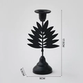 Black iron palm leaf candle holder with matte finish and circular base, 17.5cm height - Wheat / Black