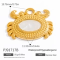 18K gold plated crab pendant in stainless steel with white opal stone inlay - Gold Crab Inlaid Pendant (PJ91717B)