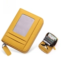Yellow RFID genuine leather accordion card case with zip pocket and transparent ID window - JP-6002 Style / Lemon Yellow