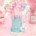 Blue castle desk organizer pen holder with a cute white unicorn figurine for kids - Blue Castle Pen Holder (9021-1A Unicorn)