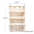 3-tier boho macrame stuffed animal net storage shelf with wooden bars, 52cm x 86cm - 52×86cm / White