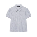 Women's blue and white checkered short sleeve shirt with ruched front and puff sleeves - XS / Blue & White Plaid