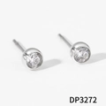 Elegant silver stainless steel stud earrings with round cubic zirconia in bezel setting - Silver Solitaire Stud Earrings (DP3272)